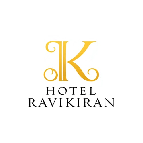AI Design for Letterform logo for a luxury hotel named "HOTEL RAVIKIRAN": Intertwined "R" and "K" forming an abstract monogram, Yellow/golden over white background. Design with an art deco influence and stylistic direction, featuring elegant curves and intricate linework, a sophisticated and timeless visual execution, and a clean white background.