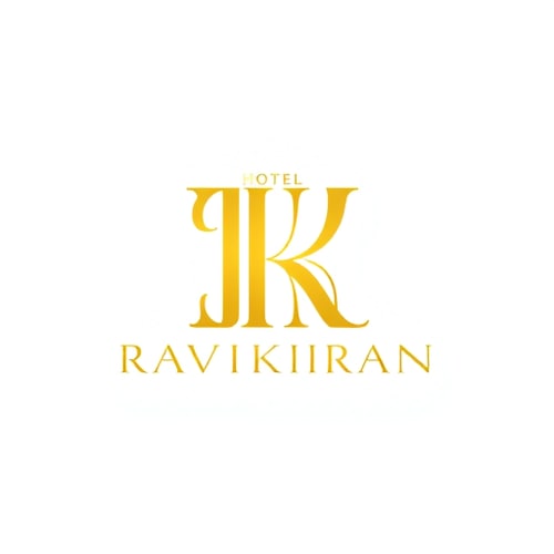 AI Design for Letterform logo for a luxury hotel named "HOTEL RAVIKIRAN": Intertwined "R" and "K" forming an abstract monogram, Yellow/golden over white background. Design with an art deco influence and art nouveau stylistic direction, featuring elegant curves and intricate linework, a sophisticated and timeless visual execution, and a clean white background.