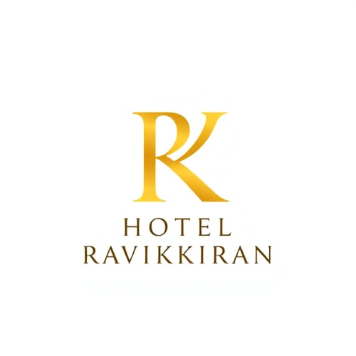 AI Design for Letterform logo for a luxury hotel named "HOTEL RAVIKIRAN": Intertwined "R" and "K" forming an abstract monogram, Yellow/golden over white background. Design with sophisticated and timeless visual execution, and a clean white background. use your idea also. add suitable background design for yellow/golden colour.
