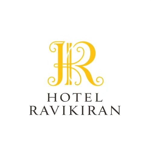 AI Design for Letterform logo for a luxury hotel named "HOTEL RAVIKIRAN": Intertwined "R" and "K" forming an abstract monogram, Yellow/golden over white background. Design with an art deco influence and art nouveau stylistic direction, featuring elegant curves and intricate linework, a sophisticated and timeless visual execution, and a clean white background.