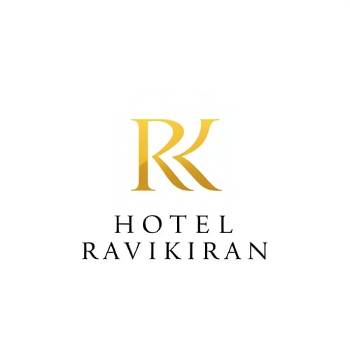AI Design for Letterform logo for a luxury hotel named "HOTEL RAVIKIRAN": Intertwined "R" and "K" forming an abstract monogram, Yellow/golden over white background. Design with sophisticated and timeless visual execution, and a clean white background. use your idea aslo