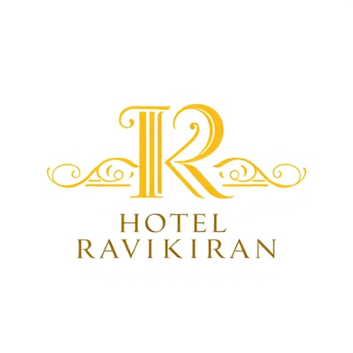AI Design for Letterform logo for a luxury hotel named "HOTEL RAVIKIRAN": Intertwined "R" and "K" forming an abstract monogram, Yellow/golden over white background. Design with an art deco influence and art nouveau stylistic direction, featuring elegant curves and intricate linework, a sophisticated and timeless visual execution, and a clean white background.