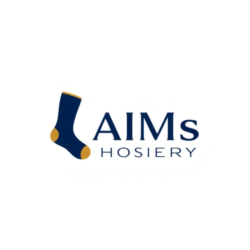 AI Design for Logo design for a socks brand named "AIMs Hosiery". Create a clean, modern, and minimal logo featuring a stylized sock icon integrated with the brand name. The sock should be simple, elegant, and recognizable — not cartoonish. Use smooth typography with bold yet professional lettering. Colors: navy blue, black, and white (with optional accent in gold or green). The design must look suitable for sock tags, packaging, and social media branding, with a balance of text + symbol. The overall look should reflect quality, trust, and style.