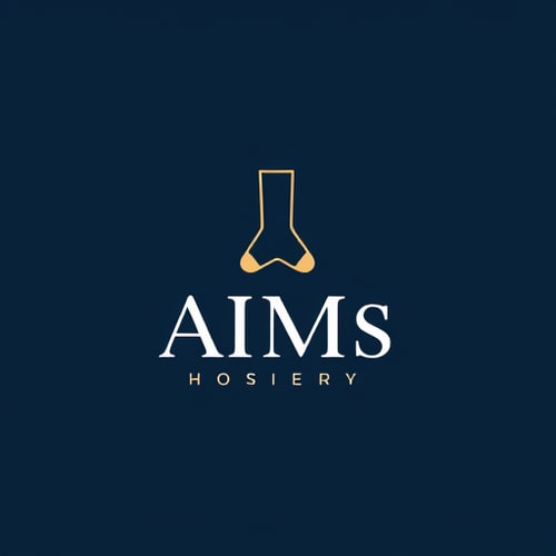 AI Design for Logo design for a socks brand named "AIMs Hosiery". Create a clean, modern, and minimal logo featuring a stylized sock icon integrated with the brand name. The sock should be simple, elegant, and recognizable — not cartoonish. Use smooth typography with bold yet professional lettering. Colors: navy blue, black, and white (with optional accent in gold or green). The design must look suitable for sock tags, packaging, and social media branding, with a balance of text + symbol. The overall look should reflect quality, trust, and style.
