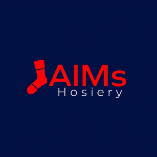AI Design for create a logo for a company "AIMs Hosiery". we deal in socks manufacturing and exporting. the color scheme should be navy blue in the background and red for the design and text. The logo should look professional and should be related to socks