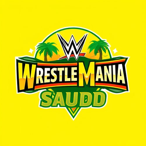 AI Design for so i wanna make wrestlemania saudi logo with wwe logo on it also palm tree and lighting too also moon too in a png form so can u make it tho? should've yellow and green color something related to saudi should've on it tho 