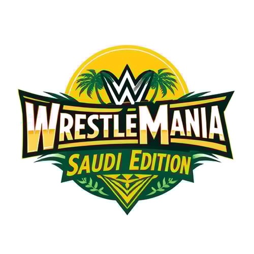 AI Design for so i wanna make wrestlemania saudi edition logo with wwe logo on it also palm tree and lighting too also moon too in a png form so can u make it tho? should've yellow and green color
