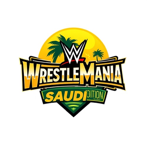 AI Design for so i wanna make wrestlemania saudi edition logo with wwe logo on it also palm tree and lighting too also moon too in a png form so can u make it tho? should've yellow and green color