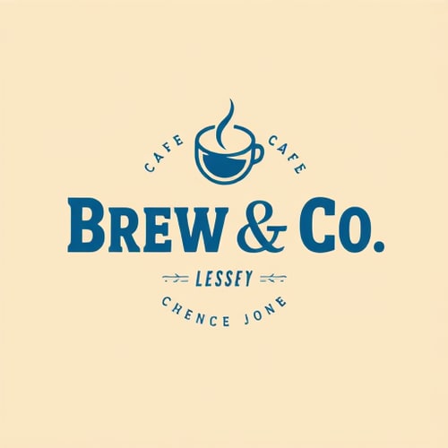 AI Design for Brew & Co is the name of my cafe , i need a logo with a variety text style and a single logo on i need it in blue