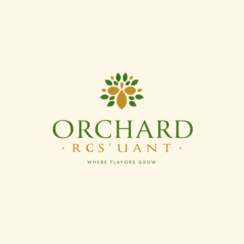 AI Design for Elegant minimalist logo design for “Orchard Restaurant”. A luxurious emblem featuring a stylized orchard tree or pomegranate/olive cluster, integrated with subtle arabesque geometric patterns. Use a refined green and gold color palette on a clean neutral background. The design should look modern, premium, and globally appealing while resonating with Arab aesthetics. Include the tagline:“Where Flavors Grow” in sleek typography