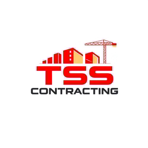 AI Design for Create a professional and modern logo for a construction company named 'TSS Contracting'. The logo should feature construction or housing elements such as buildings, cranes, or a house silhouette. Use a bold and clean design with red as the primary color, complemented with black or grey for contrast. Include the company name 'TSS Contracting' prominently in a strong, industrial-style font. The logo should convey strength, reliability, and professionalism, suitable for a construction business. Minimalist and sleek style, vector format, high resolution. give me 10 variants