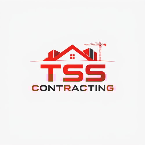 AI Design for Create a professional and modern logo for a construction company named 'TSS Contracting'. The logo should feature construction or housing elements such as buildings, cranes, or a house silhouette. Use a bold and clean design with red as the primary color, complemented with black or grey for contrast. Include the company name 'TSS Contracting' prominently in a strong, industrial-style font. The logo should convey strength, reliability, and professionalism, suitable for a construction business. Minimalist and sleek style, vector format, high resolution. give me 10 variants
