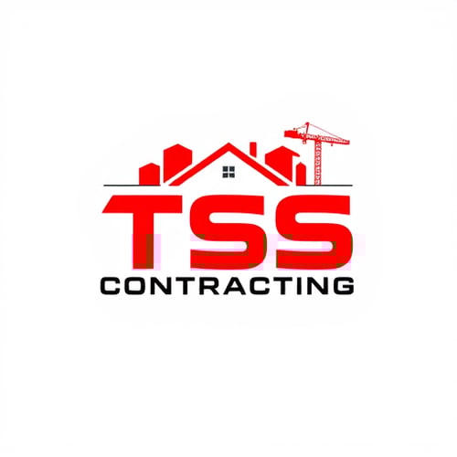 AI Design for Create a professional and modern logo for a construction company named 'TSS Contracting'. The logo should feature construction or housing elements such as buildings, cranes, or a house silhouette. Use a bold and clean design with red as the primary color, complemented with black or grey for contrast. Include the company name 'TSS Contracting' prominently in a strong, industrial-style font. The logo should convey strength, reliability, and professionalism, suitable for a construction business. Minimalist and sleek style, vector format, high resolution. give me 10 variants