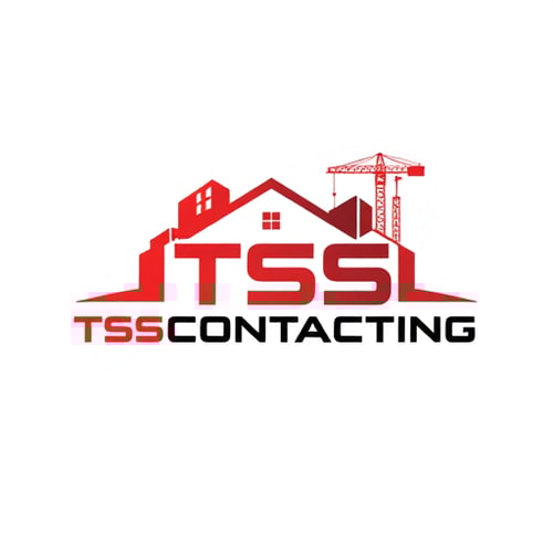 AI Design for Create a professional and modern logo for a construction company named 'TSS Contracting'. The logo should feature construction or housing elements such as buildings, cranes, or a house silhouette. Use a bold and clean design with red as the primary color, complemented with black or grey for contrast. Include the company name 'TSS Contracting' prominently in a strong, industrial-style font. The logo should convey strength, reliability, and professionalism, suitable for a construction business. Minimalist and sleek style, vector format, high resolution. give me 10 variants