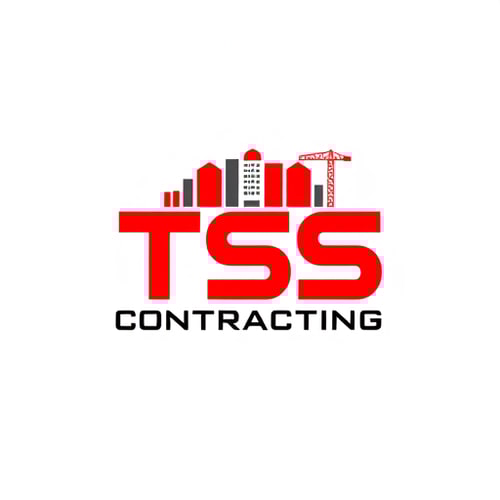 AI Design for Create a professional and modern logo for a construction company named 'TSS Contracting'. The logo should feature construction or housing elements such as buildings, cranes, or a house silhouette. Use a bold and clean design with red as the primary color, complemented with black or grey for contrast. Include the company name 'TSS Contracting' prominently in a strong, industrial-style font. The logo should convey strength, reliability, and professionalism, suitable for a construction business. Minimalist and sleek style, vector format, high resolution. give me 10 variants