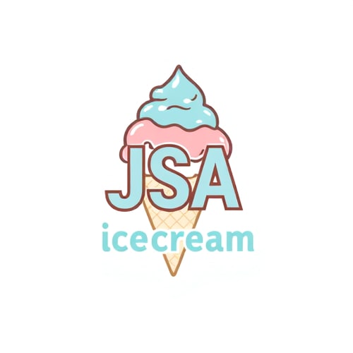 AI Design for Pictorial for an ice cream company JSA Icecream: a playful scoop of ice cream with a stylized "JSA" integrated into the scoop, White, light pastel blues and pinks, modern sans-serif typography, influenced by vintage ice cream packaging and modern minimalism, clean lines and smooth gradients, solid white background.