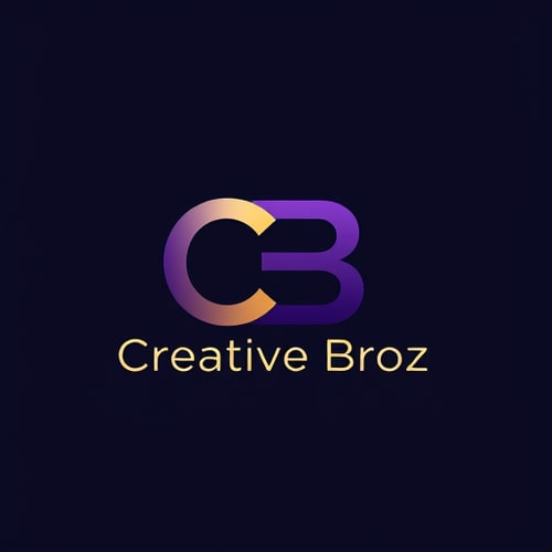 AI Design for Letterform logo for a social media branding company named "Creative Broz": A stylized "CB" monogram with subtle abstract elements integrated, royal violet and gold color palette, typography that is modern, sleek, and balanced, reflecting both creativity and trust. Design influenced by contemporary luxury and digital innovation, with smooth gradients, clean lines, and a minimalistic vector style, on a solid dark background.