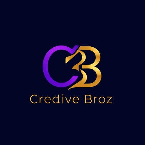 AI Design for Letterform logo for a social media branding company named "Creative Broz": A stylized "CB" monogram with subtle abstract elements integrated, royal violet and gold color palette, typography that is modern, sleek, and balanced, reflecting both creativity and trust. Design influenced by contemporary luxury and digital innovation, with smooth gradients, clean lines, and a minimalistic vector style, on a solid dark background.