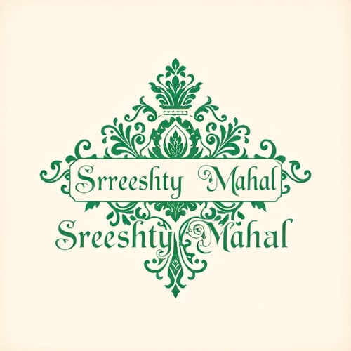 AI Design for Emblem for a classic, royal, and luxury art and craft business named "Sreeshty Mahal": A regal crest incorporating intricate floral motifs and subtle filigree, evoking a sense of heritage and exquisite craftsmanship, a rich, deep jewel-toned palette of emerald green, sapphire blue, and opulent gold with hints of antique ivory, elegant serif typography with calligraphic flourishes, designed with a Renaissance art influence and a Baroque stylistic direction, featuring detailed line work and shading to create depth and a sense of three-dimensionality, on a subtle parchment texture background.