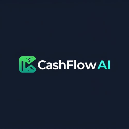 AI Design for Design a modern, professional, and eye-catching logo for a financial expense tracker app called CashFlowAI. The logo should combine the themes of money management, financial growth, and artificial intelligence. Use a clean, minimalist design with a tech-forward look. Include a creative icon that blends elements like a rising graph, currency/money flow, or digital AI symbolism (such as circuits or neural network patterns). The typography should be bold, modern, and easy to read. Use a color palette of green (finance, growth), blue (trust, stability), and subtle gradients for a sleek, futuristic style. The logo should work well on both dark and light backgrounds, and be easily recognizable as a mobile app icon.