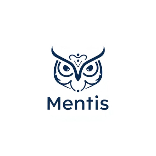 AI Design for Pictorial for an AI mentor and smart attendance website named Mentis: an abstract, interconnected neural network forming a stylized "M" or owl-like head with subtle circuit board patterns within, representing intelligence and guidance. White, transparent background. Minimalist, modern, and sophisticated. Clean lines, geometric shapes, and negative space. Smooth gradients or subtle line art.