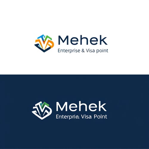 AI Design for Minimalist logo for a visa consultancy and travel agency named "Mehek Enterprise & Visa Point": abstract representation of a passport or travel path, [colors], sans-serif typeface with a modern feel. Design inspired by clean lines and global connectivity, a subtle gradient within the abstract shape, solid background.
