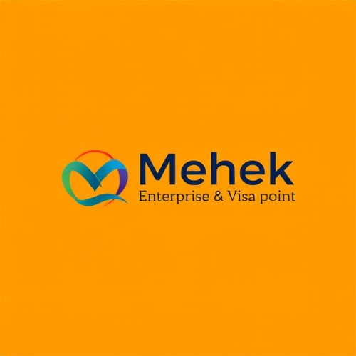 AI Design for Minimalist logo for a visa consultancy and travel agency named "Mehek Enterprise & Visa Point": abstract representation of a passport or travel path, [colors], sans-serif typeface with a modern feel. Design inspired by clean lines and global connectivity, a subtle gradient within the abstract shape, solid background.