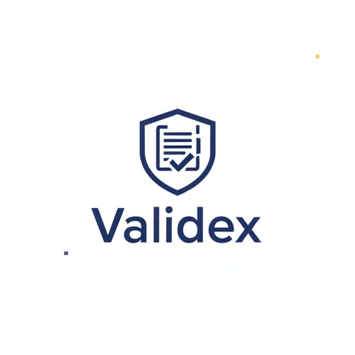 AI Design for Minimalist logo for an academic certificate authenticity validator platform named "Validex": A subtle integration of a shield or checkmark with a document icon, representing security, verification, and authenticity. 