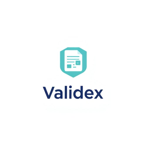 AI Design for Minimalist logo for an academic certificate authenticity validator platform named "Validex": A subtle integration of a shield or checkmark with a document icon, representing security, verification, and authenticity. 