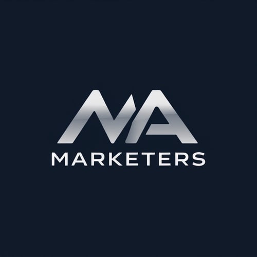AI Design for "Logo design for 'MA Marketers' – a cutting-edge digital marketing agency. The logo should be sleek, minimalist, and futuristic, using clean geometric lines, sans-serif typography, and a monochrome or limited color palette (like black, white, silver, or deep blue). Emphasize the letters 'M' and 'A' in a modern, abstract way. The design should be versatile for web, print, and app icons – flat design with no gradients, 3D effects, or clutter. Style inspiration: tech startups, space-age aesthetics, Scandinavian minimalism."