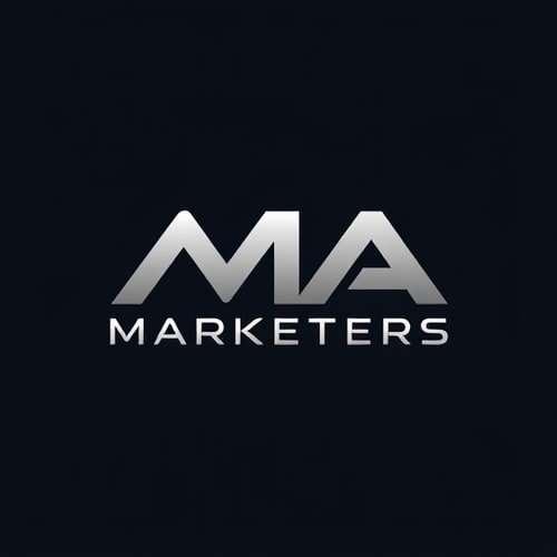 AI Design for "Logo design for 'MA Marketers' – a cutting-edge digital marketing agency. The logo should be sleek, minimalist, and futuristic, using clean geometric lines, sans-serif typography, and a monochrome or limited color palette (like black, white, silver, or deep blue). Emphasize the letters 'M' and 'A' in a modern, abstract way. The design should be versatile for web, print, and app icons – flat design with no gradients, 3D effects, or clutter. Style inspiration: tech startups, space-age aesthetics, Scandinavian minimalism."