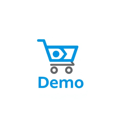 AI Design for Minimalist for a demo shopping cart logo named "Demo": a stylized shopping cart icon with a subtle "D" integrated into the wheel, symbolizing convenience and brand recognition, vibrant blues and grays to convey trust and professionalism, clean sans-serif font with slightly rounded edges. Design with a modern, flat design influence, clean lines and geometric shapes, and a transparent background.