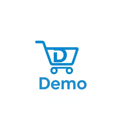 AI Design for Minimalist for a demo shopping cart logo named "Demo": a stylized shopping cart icon with a subtle "D" integrated into the wheel, symbolizing convenience and brand recognition, vibrant blues and grays to convey trust and professionalism, clean sans-serif font with slightly rounded edges. Design with a modern, flat design influence, clean lines and geometric shapes, and a transparent background.