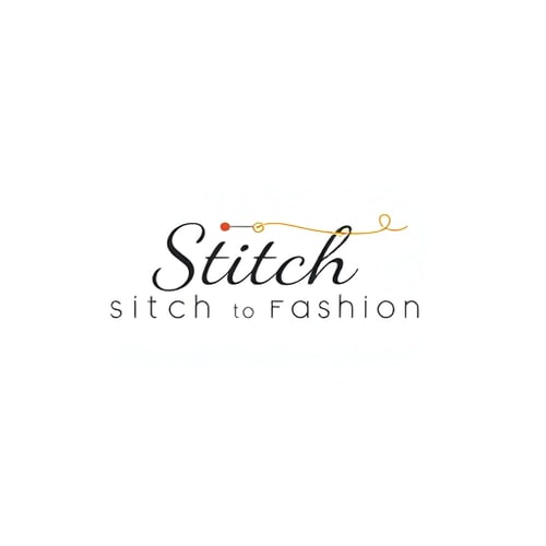 AI Design for Minimalist for a clothing brand named "Stitch to Fashion": Subtle needle and thread forming an abstract stitch, muted jewel tones (emerald, sapphire, amethyst) with a touch of gold, elegant and modern sans-serif font. Design with a focus on sophisticated craftsmanship, clean lines and negative space, on a white background.