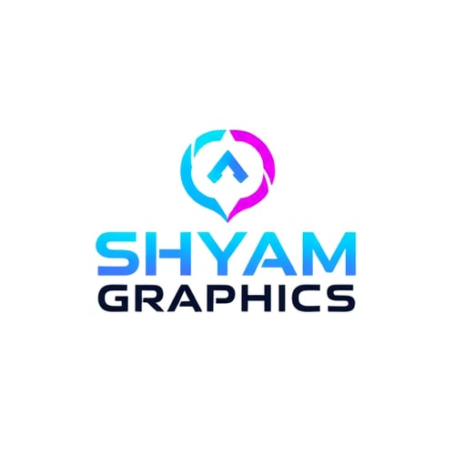 AI Design for Logo design for "Shyam Graphics", minimal and professional style, clean modern typography, flat design, trendy gradient colors (teal, purple, and neon blue), sharp vector quality, creative abstract symbol, futuristic and premium look, suitable for a graphic design brand, white background