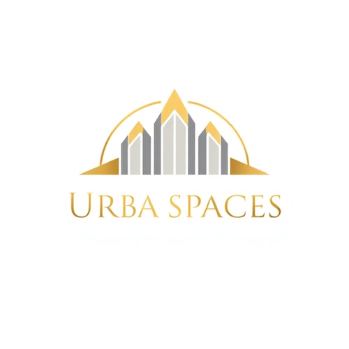 AI Design for I WANT A LOGO FOR REAL ESTATE AGENCY BASED IN SURAT GUJRAT INDIA FROM 15+ yA modern, geometric logo design for a real estate agency named Urban Spaces. The design should be scientifically structured and aligned with esoteric sciences. Use gold as the primary color, with accents of blue and grey/black for balance. Incorporate: Shape & Geometry: A circle (wholeness, eternity), upward triangles (growth, expansion), and structured squares/rectangles (stability, real estate foundation). Astrology Influence: Subtle motifs of sunrise or planetary/star alignment for prosperity and new beginnings. Numerology: Total visual elements (windows, lines, or segments) should symbolically reflect 6 or 8 for prosperity. Typography (Graphology): Bold, modern sans-serif font with slightly spaced-out letters to express trust, professionalism, strength, and growth. Wristwatch Analysis: Subtle symbolism of time, movement, and progress (e.g., circular arcs, subtle clock-like alignment). The logo should follow symmetry, golden ratio, and balance, with a minimal yet futuristic design. Avoid clutter. Present as a premium, luxurious identity for a modern real estate brand. Text: URBAN SPACES in bold, uppercase, clean sans-serif typography. Final look: Sophisticated, golden-toned, futuristic real estate logo, symbolizing stability, wealth, and growth and profitable but asthically trandig as per 2025 and easy to rember add 15+ to the logoears 