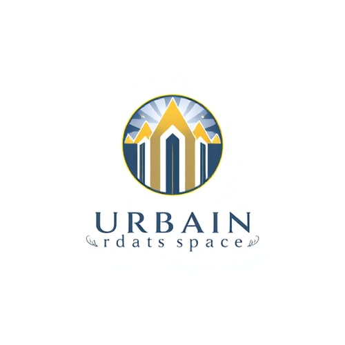 AI Design for I WANT A LOGO FOR REAL ESTATE AGENCY BASED IN SURAT GUJRAT INDIA FROM 15+ yA modern, geometric logo design for a real estate agency named Urban Spaces. The design should be scientifically structured and aligned with esoteric sciences. Use gold as the primary color, with accents of blue and grey/black for balance. Incorporate: Shape & Geometry: A circle (wholeness, eternity), upward triangles (growth, expansion), and structured squares/rectangles (stability, real estate foundation). Astrology Influence: Subtle motifs of sunrise or planetary/star alignment for prosperity and new beginnings. Numerology: Total visual elements (windows, lines, or segments) should symbolically reflect 6 or 8 for prosperity. Typography (Graphology): Bold, modern sans-serif font with slightly spaced-out letters to express trust, professionalism, strength, and growth. Wristwatch Analysis: Subtle symbolism of time, movement, and progress (e.g., circular arcs, subtle clock-like alignment). The logo should follow symmetry, golden ratio, and balance, with a minimal yet futuristic design. Avoid clutter. Present as a premium, luxurious identity for a modern real estate brand. Text: URBAN SPACES in bold, uppercase, clean sans-serif typography. Final look: Sophisticated, golden-toned, futuristic real estate logo, symbolizing stability, wealth, and growth and profitable but asthically trandig as per 2025 and easy to rember add 15+ to the logoears 