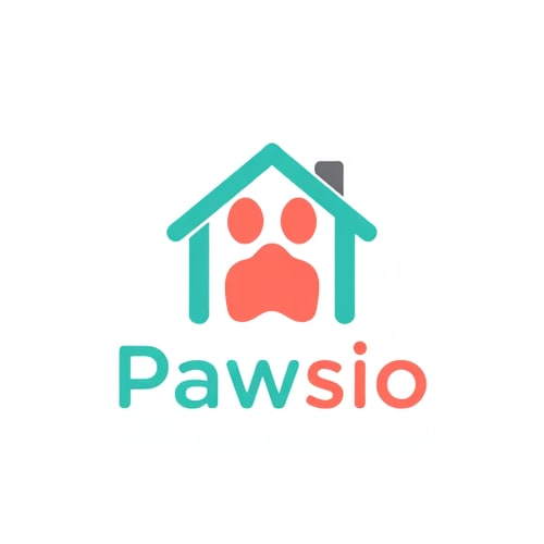 AI Design for Pictorial logo for an aggregator startup for pet home chains, shelters, and clinics named "Pawsio": A stylized paw print seamlessly integrated with a house silhouette, symbolizing connection and home. Vibrant yet calming colors like teal, a warm coral, and a neutral grey. Clean, modern sans-serif typography. Design inspired by modern, friendly, and trustworthy branding, with a slightly whimsical touch. Visual execution features clean lines and subtle gradients. White background.