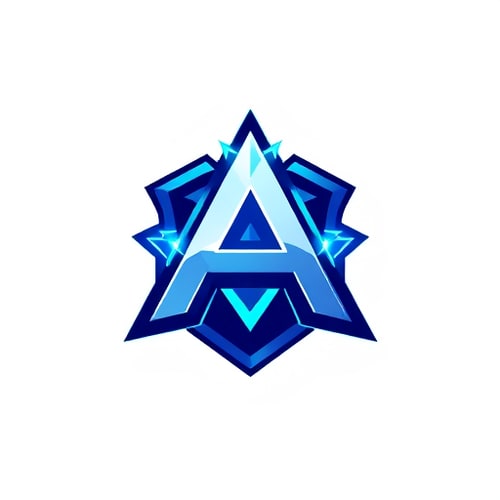 AI Design for gaming logo made with letter A as the main peace,add a flashy blue background