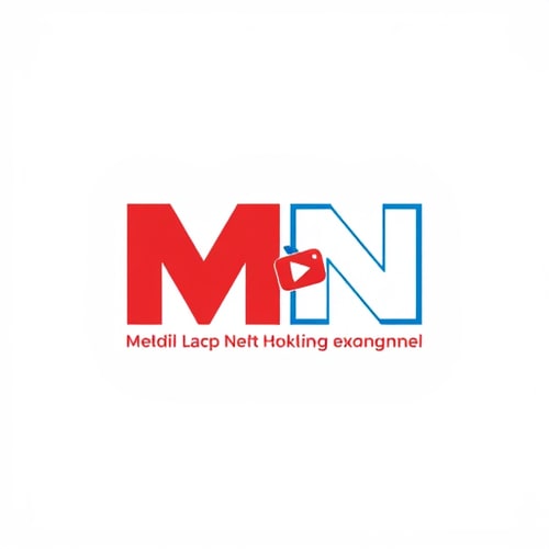 AI Design for “Minimalistic flat logo for ‘MN – Mooka Nataka Suddi Vahini’ news channel. Use just the bold initials ‘MN’ with a small play icon integrated into the letters. Red and blue color palette, simple and easily recognizable.”