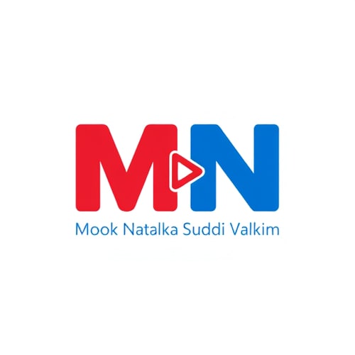 AI Design for “Minimalistic flat logo for ‘MN – Mooka Nataka Suddi Vahini’ news channel. Use just the bold initials ‘MN’ with a small play icon integrated into the letters. Red and blue color palette, simple and easily recognizable.”