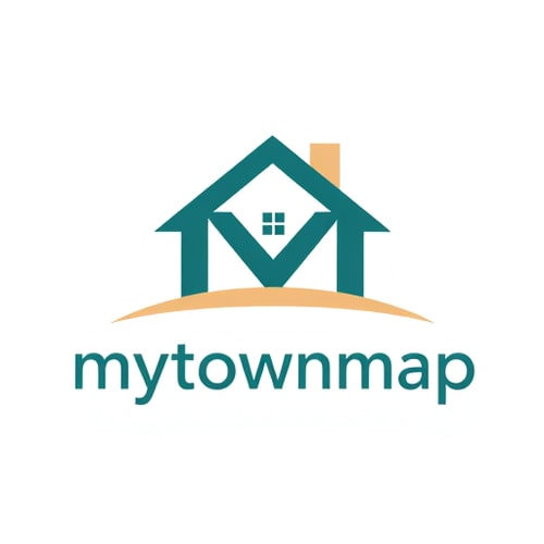 AI Design for Wordmark logo for a property search website called "mytownmap": A stylized "M" incorporating a house silhouette, with the "mytownmap" text integrated. A harmonious blend of modern lines and welcoming shapes. Shades of deep teal and a soft, sandy beige, accented with a touch of clean white., Typography with clean, sans-serif fonts for readability and a friendly feel, perhaps a slightly bolder weight for "mytownmap" and a lighter weight for the slogan. Influenced by contemporary real estate branding and a touch of minimalist charm. The "M" could subtly form the roofline of the house, or the house could be nestled within the negative space of the "M". Aim for a visually balanced and inviting aesthetic that clearly communicates home and location. White background.