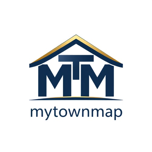 AI Design for Letterform logo for a property search website named "mytownmap" (MTM): A sophisticated and elegant blend of the letters "MTM" integrated with a stylized house silhouette. The "M"s can form the roofline and the base, with the "T" subtly incorporated as a doorway or a window. The color palette will be a deep navy blue (representing trust and professionalism) and a brushed gold (evoking premium quality and elegance), used sparingly for accents. Typography will be a refined sans-serif font, modern and clean, with slightly rounded edges for approachability. Design influence is modern luxury real estate branding, with a minimalist and sophisticated style direction. Visual execution details will focus on clean lines, negative space, and a subtle gradient or metallic sheen on the gold elements. White background.