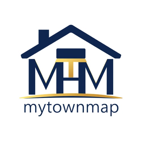 AI Design for Letterform logo for a property search website named "mytownmap" (MTM): A sophisticated and elegant blend of the letters "MTM" integrated with a stylized house silhouette. The "M"s can form the roofline and the base, with the "T" subtly incorporated as a doorway or a window. The color palette will be a deep navy blue (representing trust and professionalism) and a brushed gold (evoking premium quality and elegance), used sparingly for accents. Typography will be a refined sans-serif font, modern and clean, with slightly rounded edges for approachability. Design influence is modern luxury real estate branding, with a minimalist and sophisticated style direction. Visual execution details will focus on clean lines, negative space, and a subtle gradient or metallic sheen on the gold elements. White background.