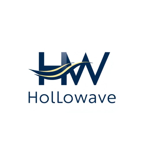 AI Design for Letterform logo for a premium men's clothing brand named "Hollowave": A sleek, interlocking "H" and "W" forming a wave-like or hollow shape, premium quality, sophisticated, and subtly luxurious, Monochromatic palette of deep navy blue and brushed gold, A custom, modern sans-serif typeface with clean lines and subtle serifs, inspired by classic menswear tailoring and architectural lines, creating a sense of timeless elegance and modern masculinity, the "HW" monogram should be subtly integrated to suggest movement or depth, the overall design should feel balanced and refined, with sharp edges and smooth curves, clean white background
