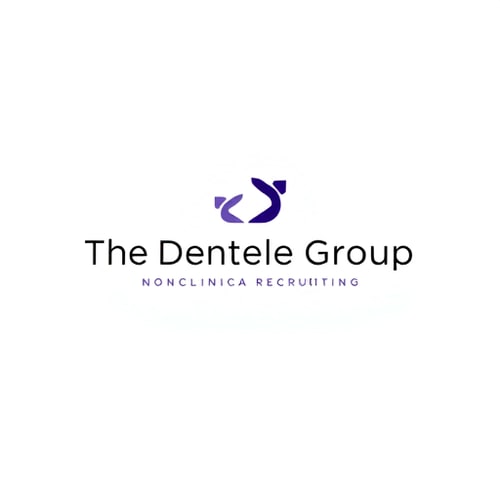 AI Design for Minimalist logo for a consulting firm specializing in nonclinical recruiting named "The Dentele Group": Abstract representation of growth and precision, shades of purple and black, clean and modern sans-serif font. Design with subtle geometric elements and negative space, a stylized upward-pointing arrow or unfolding form integrated into the lettering, and a solid white background.