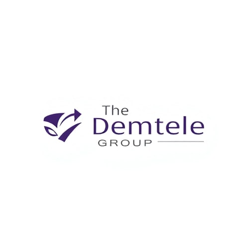AI Design for Minimalist logo for a consulting firm specializing in nonclinical recruiting named "The Dentele Group": Abstract representation of growth and precision, shades of purple and black, clean and modern sans-serif font. Design with subtle geometric elements and negative space, a stylized upward-pointing arrow or unfolding form integrated into the lettering, and a solid white background.