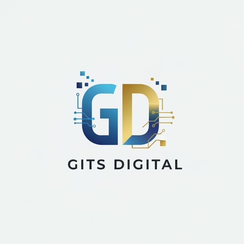 AI Design for "Create a modern, minimal logo using the initials G or GD for GITS Digital. The design should be small, icon-style, clean, and scalable. Use a blue and gold color palette with subtle tech or AI-inspired elements (like pixels, circuits, or gradients). No full company name, just the initials."