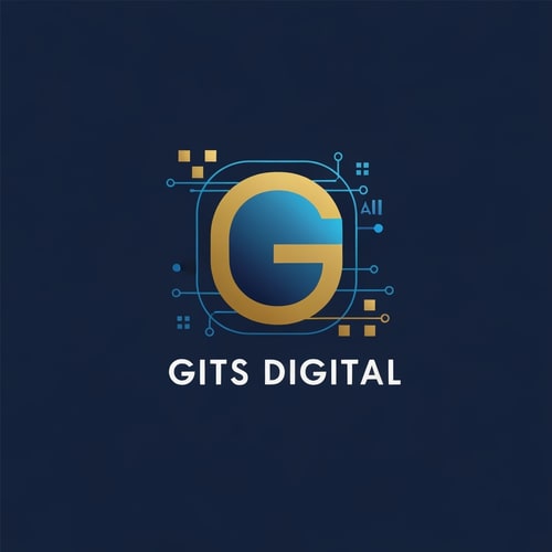 AI Design for "Create a modern, minimal logo using the initials G for GITS Digital. The design should be small, icon-style, clean, and scalable. Use a blue and gold color palette with subtle tech or AI-inspired elements (like pixels, circuits, or gradients). No full company name, just the initials."