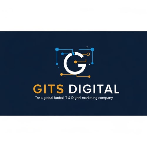 AI Design for "Create a modern, professional logo for a global IT & digital marketing company named GITS Digital. The logo should feature a clean, futuristic wordmark with an abstract “G” symbol that represents technology, AI, and global connectivity. Use a color palette of blue (trust, IT) and gold or orange (innovation, energy). The design must be minimal, scalable, and suitable for both light and dark backgrounds. Add subtle digital pixel or network elements to reflect innovation and AI. Deliver in a flat, vector-style design."